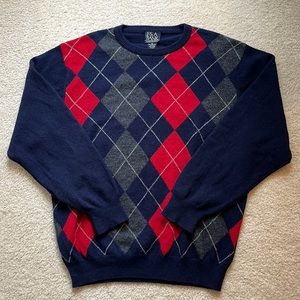 Jos. A. BANK Crew Sweater Red Navy Gray White Diamond Men’s XL